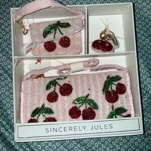 Pink and Red Cherry Beaded Bag Set
